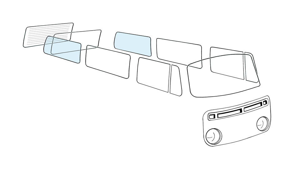 Rear side window L/R for Bus 08/67-07/79 Rear side window L/R - Imagen 1